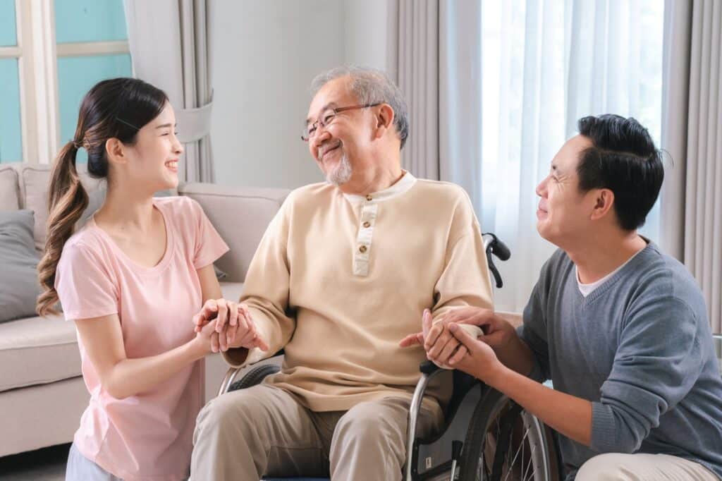 San Diego dementia home care caregiver offering compassionate support to an elderly senior in their home.
