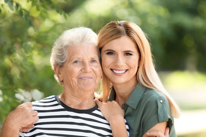 Home Care Spring Valley CA fallen elderly woman and her daughter smiling for the camera